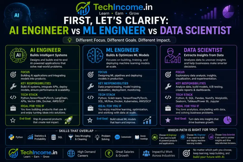 AI Engineer vs ML Engineer vs Data Scientist