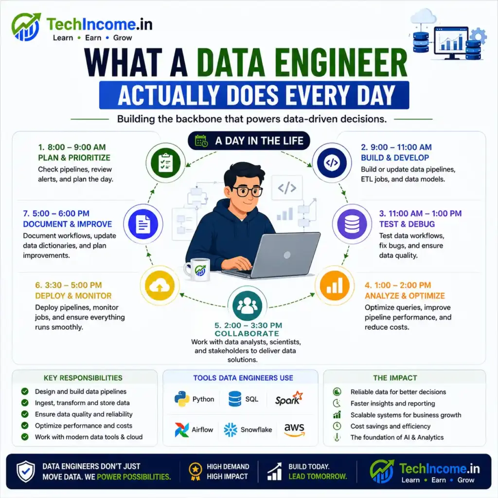 Data Engineer vs Data Scientist: What's the Difference and Which Pays More? (2026) 2 What a Data Engineer Actually does every day