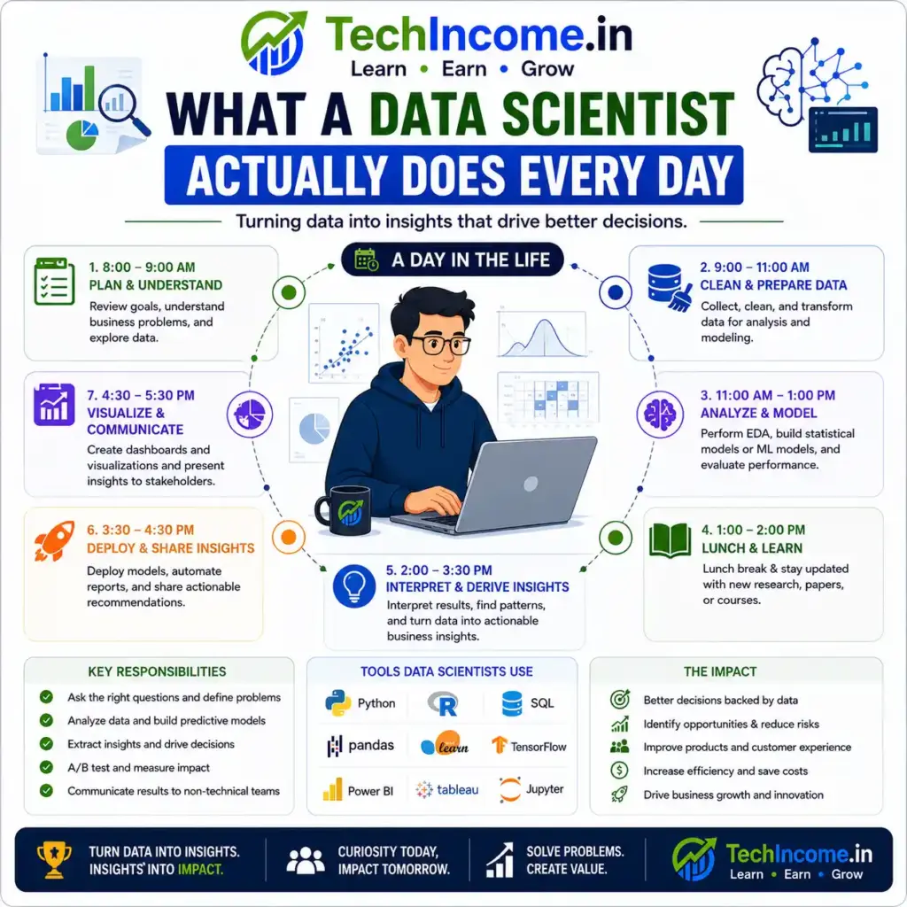Data Engineer vs Data Scientist: What's the Difference and Which Pays More? (2026) 3 What a Data Scientist actually does every day